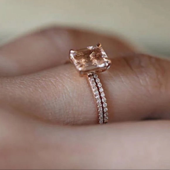 NEW💍18K ROSE GOLD MORGANITE SET RING, CUTE RING, SHINY RING. - Picture 3 of 5